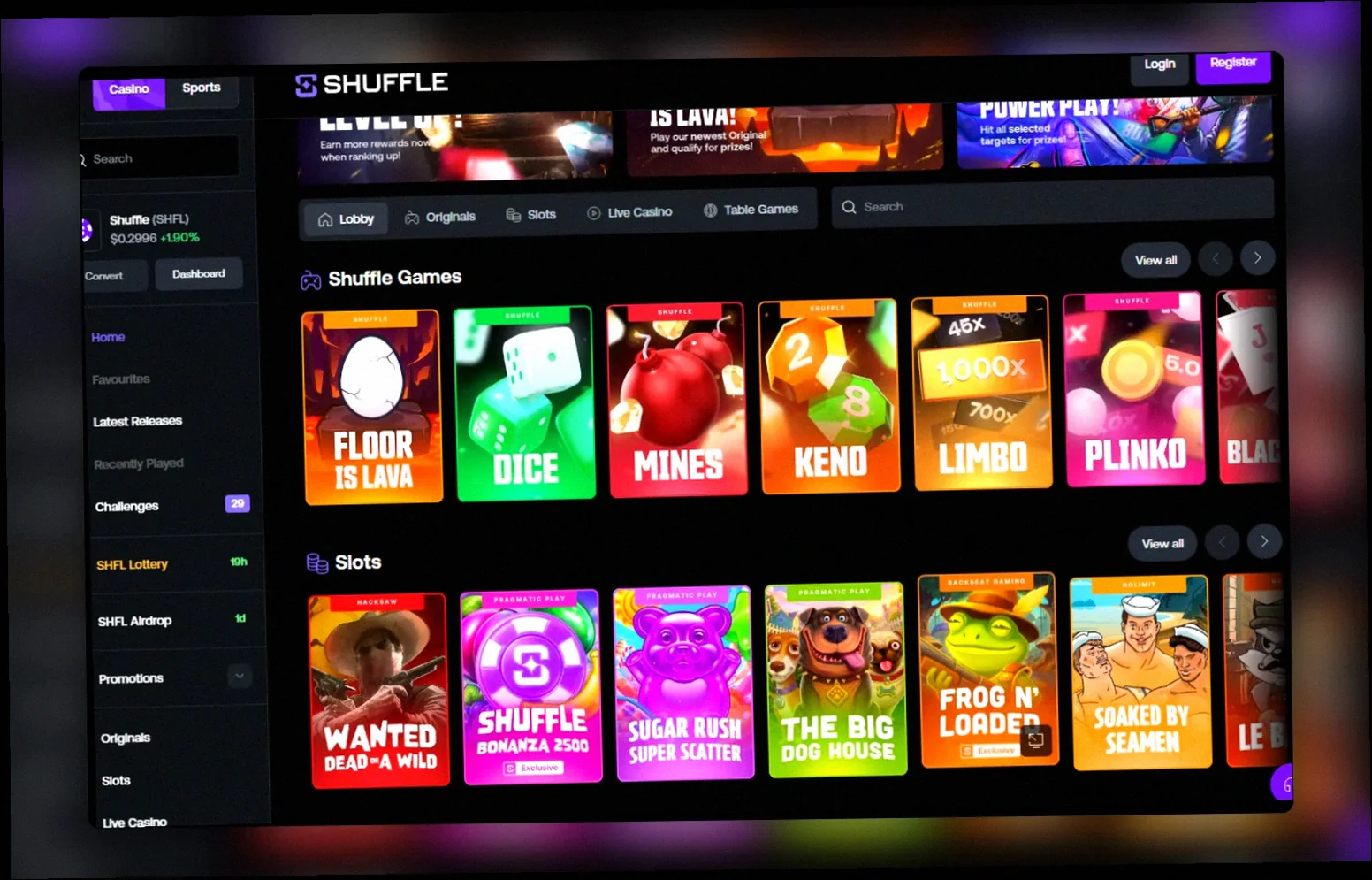 Shuffle Casino lobby Australia